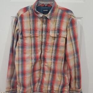 Prana Glover Park Flannel Waffel Lined Multicolor Plaid Shirt Large Reg Fit